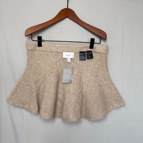 H&M Light Beige Wool Mohair Blend Elastic Waist Skater Flair Mini Skirt Size L - Picture 6 of 9